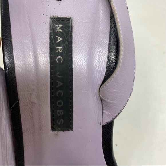 Marc Jacobs Slingback Black Leather peep toe Heel sandals two beads VNTG 10 - Picture 9 of 11